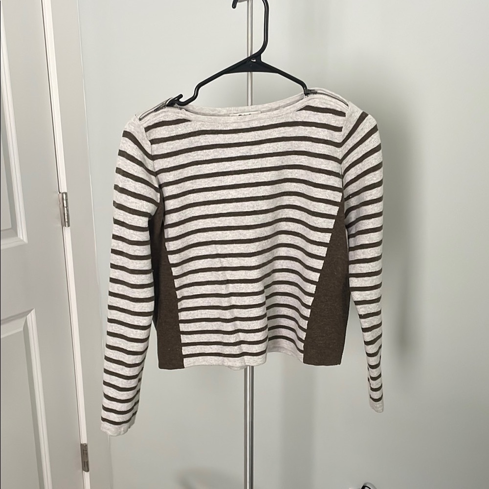 Striped Long Sleeve Sweater with zipper detail